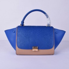 Celine Medium Trapeze Tasche in Blau-Schlangenmuster Khaki