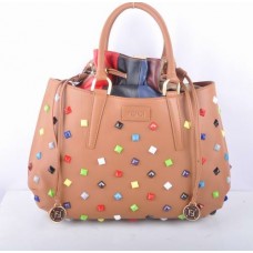 Fendi B Fab Apricot Leder mit mehrfarbigem Schmuckbesatz, große Henkeltasche