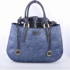 Fendi B Fab Schwarze Ledertasche mit blauem Denim-Henkel Fendi B Fab Schwarze Ledertasche mit blauem Denim-Henkel