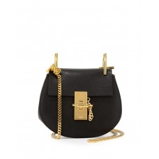 Chloe Drew Nano Satteltasche aus Lammleder, Schwarz