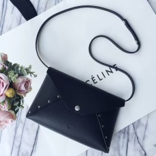 Celine Schwarze Biker-Abendclutch mit Riemen