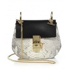 Chloe Drew Kleine Schultertasche aus Leder und Python, Natur