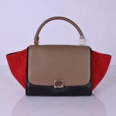 Celine Medium Trapeze Khaki Schwarz Rot Wildledertasche