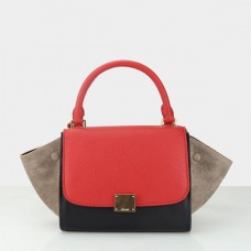 Celine Kleine Trapeze Tasche aus rotem, schwarzem und khakifarbenem Wildleder