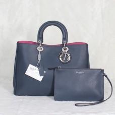 Dior Diorissimo Jumbo Bag Saphirblau Importiertes Litschi-Leder (Silberne Beschläge) 602