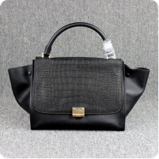 Celine Schwarze Tasche aus klassischem Leder mit Krokodilmuster