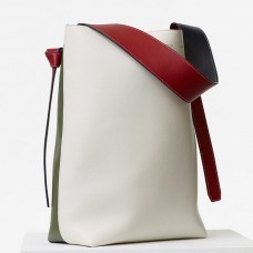 Celine Twisted Cabas Small Bag aus weißem/mandelfarbenem Kalbsleder