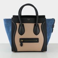 Celine Große Gepäcktasche Schwarz Nude Blau Wildleder