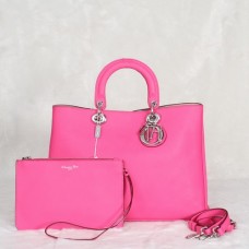 Dior Diorissimo Jumbo Bag Pink Importiertes Litschi-Leder (Silberne Beschläge) 602