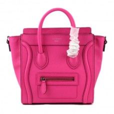 Celine Kleine Luggage Tote Tasche aus neonpinkem Leder