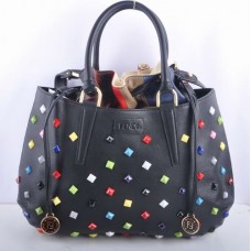 Fendi B Fab Schwarze Ledertasche mit mehrfarbigem Schmuckbesatz, große Henkeltasche Fendi B Fab Schwarze Ledertasche mit mehrfarbigem Schmuckbesatz, große Henkeltasche