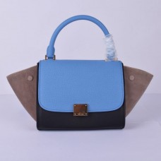 Celine Kleine Trapeze Tasche aus blauem, schwarzem und khakifarbenem Wildleder