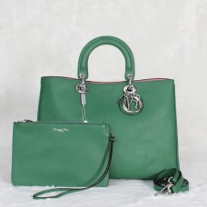 Dior Diorissimo Jumbo Bag Grün Importiertes Litschi-Leder (Silberne Beschläge) 602