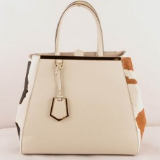 Fendi 2jours Große Tasche aus weißem Leder mit Kreuzadern und schwarzem/erdgelbem Rosshaar