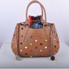 Fendi B Fab Apricot Leder mit mehrfarbigem Schmuckbesatz, mittelgroße Henkeltasche