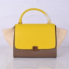 Celine Große Trapez-Ledertasche Gelb Khaki Celine Große Trapez-Ledertasche Gelb Khaki