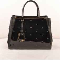 Fendi 2jours Schwarze Lackledertasche mit Rosshaar-Leder, mittelgroß Fendi 2jours Schwarze Lackledertasche mit Rosshaar-Leder, mittelgroß