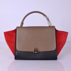 Celine Große Trapeze Khaki Schwarz Rot Wildledertasche Celine Große Trapeze Khaki Schwarz Rot Wildledertasche