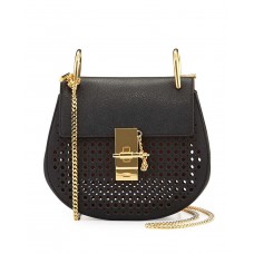 Chloe Drew Perforierte Mini-Schultertasche Schwarz