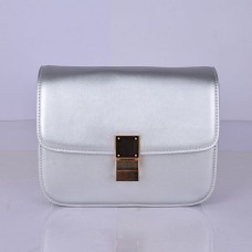 Celine Classic Box Calfskin Flap Bag Silber