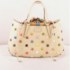 Fendi B Fab Beige Ferrari Ledertasche mit Nieten und mehrfarbigem Schmuckbesatz, große Henkeltasche