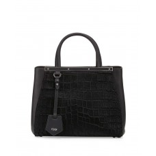 Fendi 2Jours Petite Tote Bag aus Kalbsfell mit Krokodilprägung, Schwarz Fendi 2Jours Petite Tote Bag aus Kalbsfell mit Krokodilprägung, Schwarz