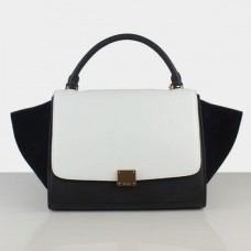 Celine Schwarze und weiße Trapeze-Wildledertasche