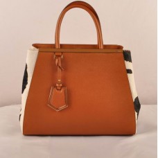 Fendi 2jours Erdgelbe Tasche mit Kreuzadern und schwarzem/weißem gelbem Rosshaarleder, mittelgroß
