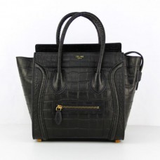 Celine Medium Luggage Tote, schwarzes Krokodilleder