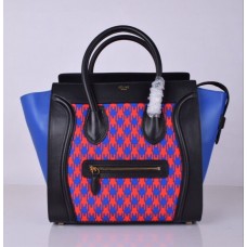 Celine Große Gepäcktasche, Schwarz-Blaues Hahnentrittmuster Celine Große Gepäcktasche, Schwarz-Blaues Hahnentrittmuster