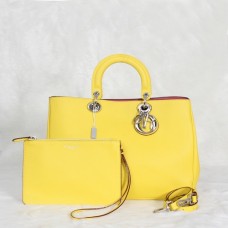 Dior Diorissimo Jumbo Bag Gelb Importiertes Litschi-Leder (Silberfarbene Beschläge) 602