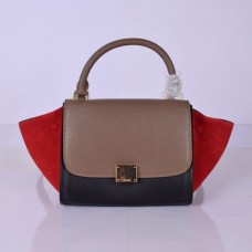 Celine Kleine Trapeze Ledertasche Khaki Schwarz Rot