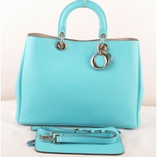 Dior Diorissimo Jumbo Bag Hellblaues Originalleder (Goldene Beschläge) 602