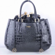 Fendi B Fab Große Henkeltasche aus schwarzem Leder mit Krokodilprägung Fendi B Fab Große Henkeltasche aus schwarzem Leder mit Krokodilprägung