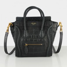 Celine Small Luggage Tote, schwarzes Krokodilleder