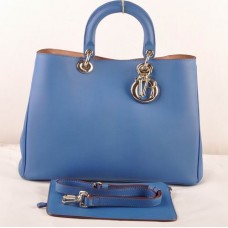 Dior Diorissimo Jumbo Bag Blaues Originalleder (Goldene Beschläge) 602