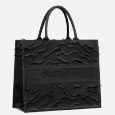 Dior Book Tote Bag aus schwarzem, besticktem Camouflage-Canvas