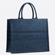 Dior Book Tote in Denimblau, Dior Oblique-besticktes Canvas
