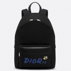 Dior X Kaws schwarzer Nylon-Rucksack mit blauem Dior-Logo