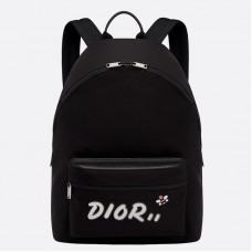 Dior X Kaws Rucksack aus schwarzem Nylon mit weißem Dior-Logo