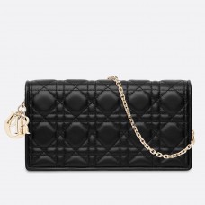 Dior Lady Dior Clutch mit Kette aus schwarzem Lammleder
