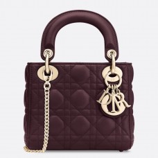 Dior Mini Lady Dior Tasche aus bordeauxrotem Lammleder mit Kette
