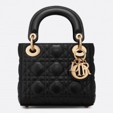 Dior Mini Lady Dior Tasche aus schwarzem Lammleder mit Kette