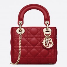 Dior Lady Dior Mini Chain Bag aus rotem Lammleder