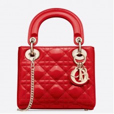 Dior Lady Dior Mini Chain Bag aus kirschrotem Lackleder