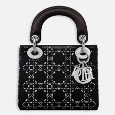 Dior Mini Lady Dior Satintasche mit Strasssteinen und Kette