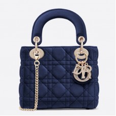 Dior Mini Lady Dior Tasche aus blauem Samt mit Kette