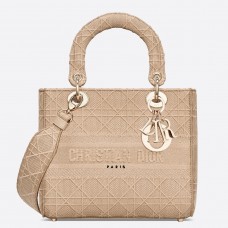 Dior Medium Lady D-Lite Tasche aus beigem, besticktem Canvas