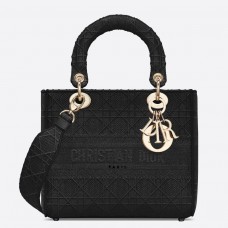 Dior Medium Lady D-Lite Tasche aus schwarzem, besticktem Canvas