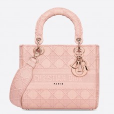 Dior Medium Lady D-Lite Tasche aus rosa besticktem Canvas